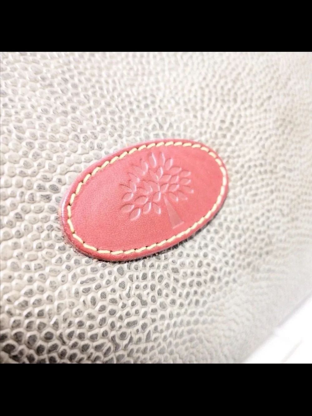 Mulberry Pebbled Leather Zip Pouch in Taupe with Red Accents